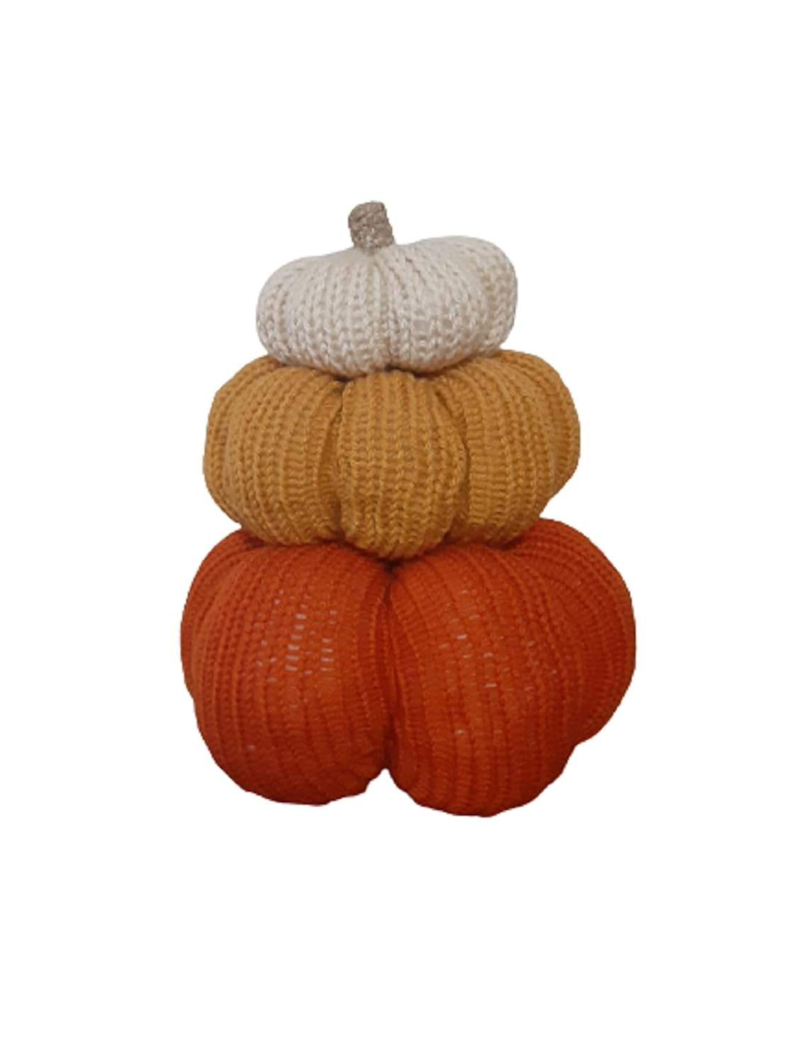 Set of 3 Knitted Pumpkin, 100% Handmade in USA, Autumn Decor, Halloween Season, Thanksgiving (Stripe Black & White)