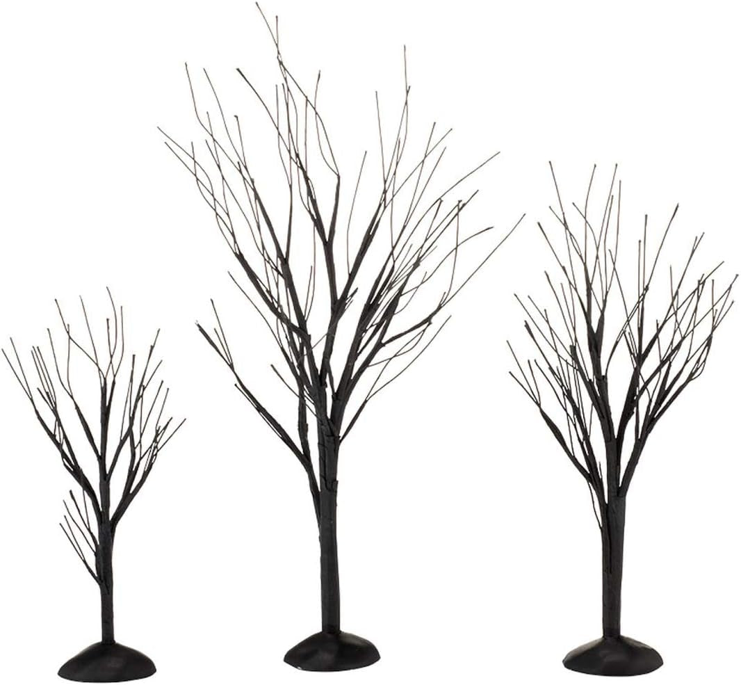 Halloween Accessories for Village Collections Bare Branch Trees Figurine Set, Multiple Sizes, Black