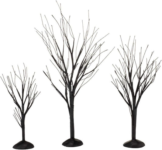 Halloween Accessories for Village Collections Bare Branch Trees Figurine Set, Multiple Sizes, Black