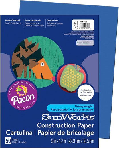 Construction Paper, 50 Lb Text Weight, 9 X 12, Dark Blue, 50/Pack