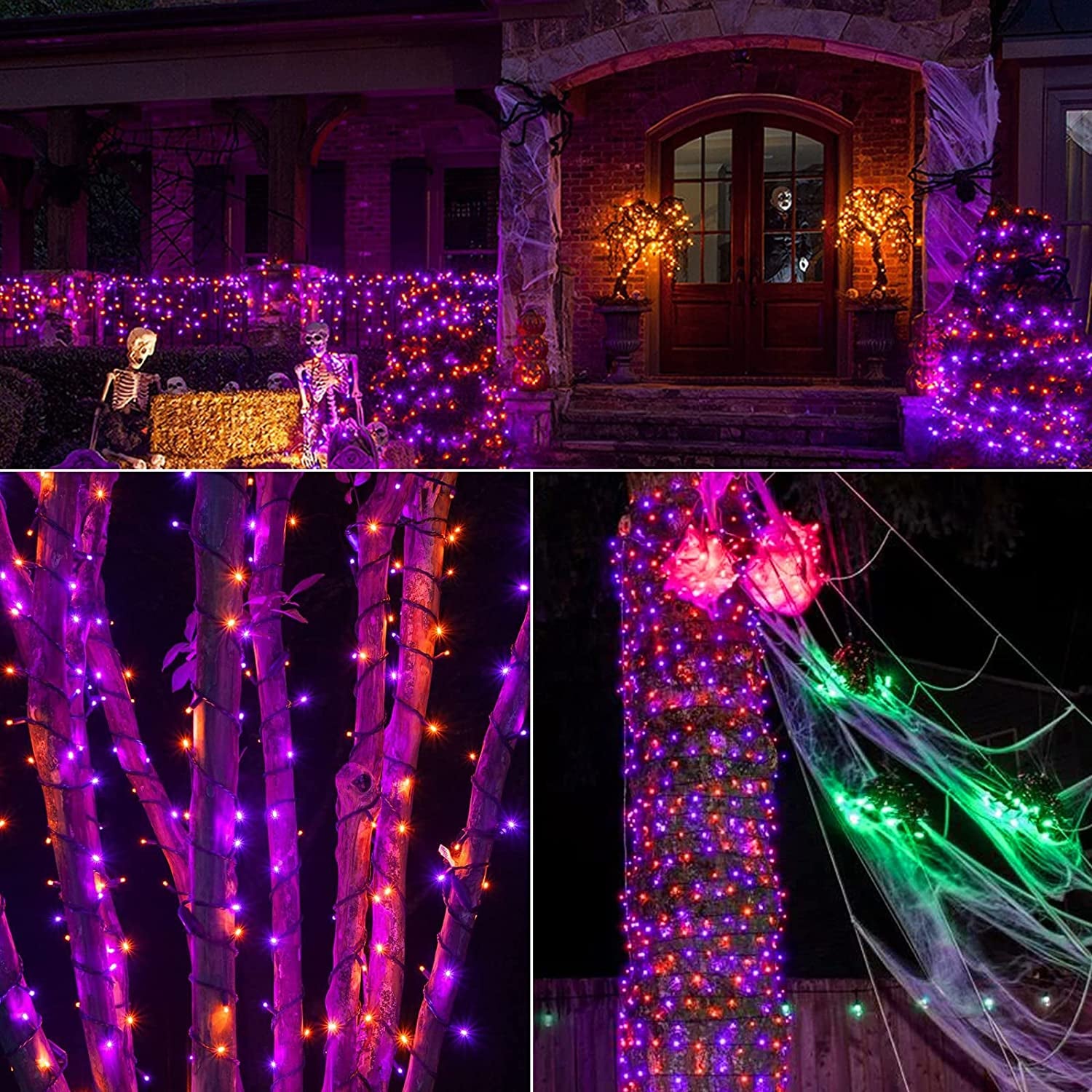 Purple & Orange Halloween Lights, 95.14Ft 240 LED Halloween String Lights Connectable with Timer, 8 Modes Outdoor Halloween Lights, Plugin Mini Lights Waterproof for outside Spooky Decoration