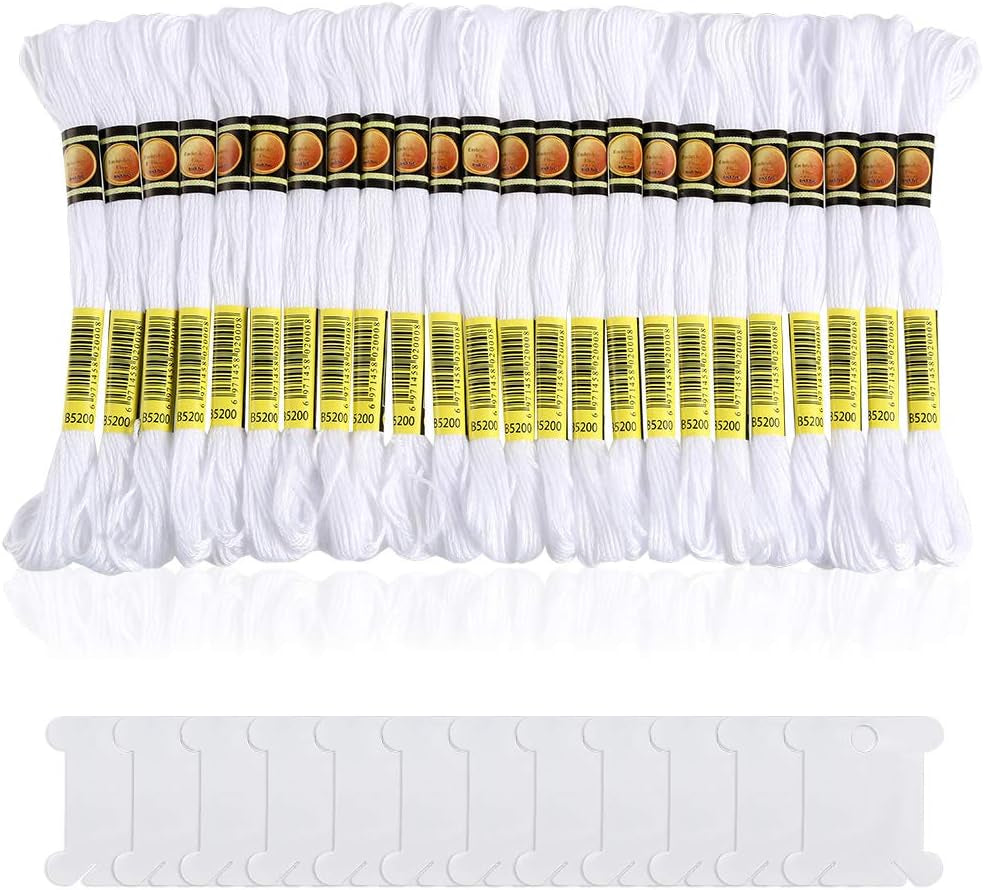 24 Skeins Friendship Bracelets Floss, Black and White Embroidery Cross Stitch Threads Cotton, Embroidery Floss with 12 Pieces Floss Bobbins for Halloween Knitting, Cross Stitch Project
