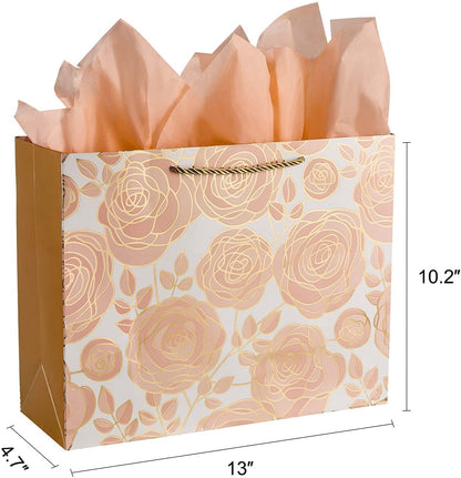 13" Rose Gold Large Gift Bag with Card and Tissue Paper