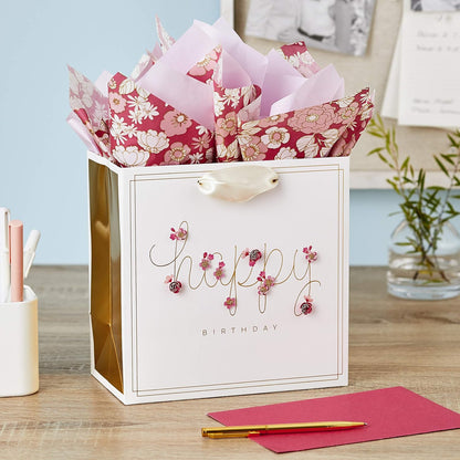 Signature 7" Medium Birthday Gift Bag with Tissue Paper (Pink Flowers)