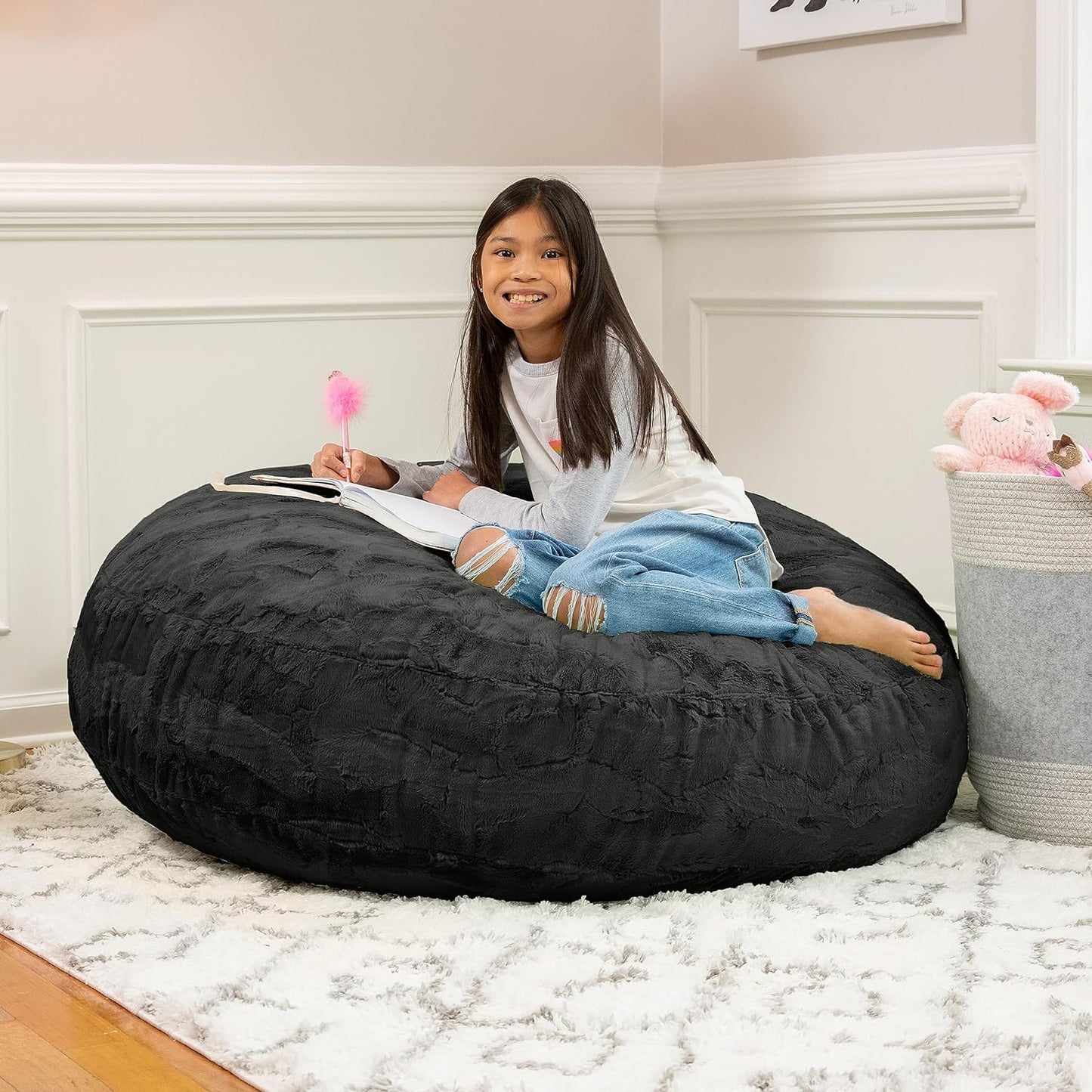 Cocoon 4 Foot Bean Bag Chair - Faux Fur, Black