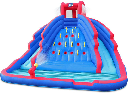 Ultra Climber Inflatable Water Slide Park – Heavy-Duty for Outdoor Fun - Climbing Wall, Two Slides & Splash Pool – Easy to Set up & Inflate with Included Air Pump & Carrying Case