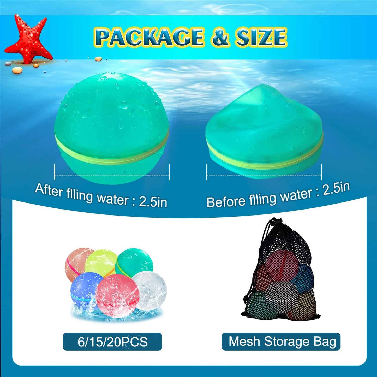 Self Sealing Reusable Water Balloons 20PCS Magnetic Water Balloons Quick Filling Water Balls Toys Silicone Water Splash Ball Water Bomb Cool Toys,Summer Pool Beach Outdoor Toys for Kids Ages 3 4 8 12+