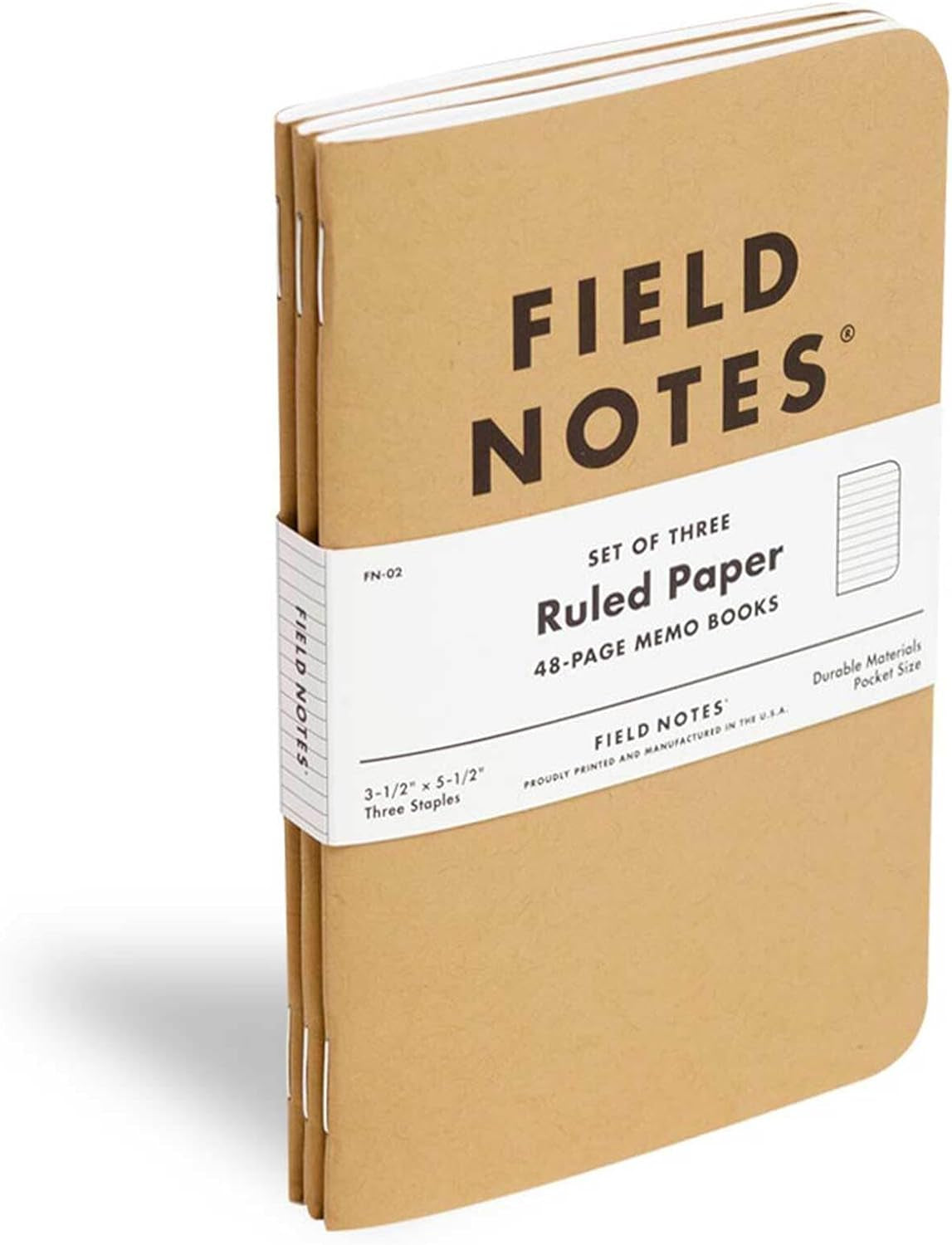 : Original Kraft 3-Pack - Ruled Paper Memo Books - Lined 48 Page Pocket Notebooks - 3.5" X 5.5"