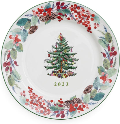 Porcelain 8-Inch Christmas Decorative Plate, 2023 Annual Collector, Traditional Style, Microwave & Dishwasher Safe