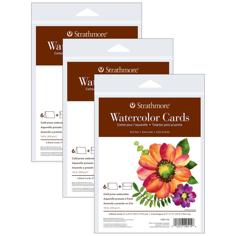 400 Series Watercolor Cards & Envelopes, Full Size, 5x6.875 inch, 6 Per Pack, 3 Packs