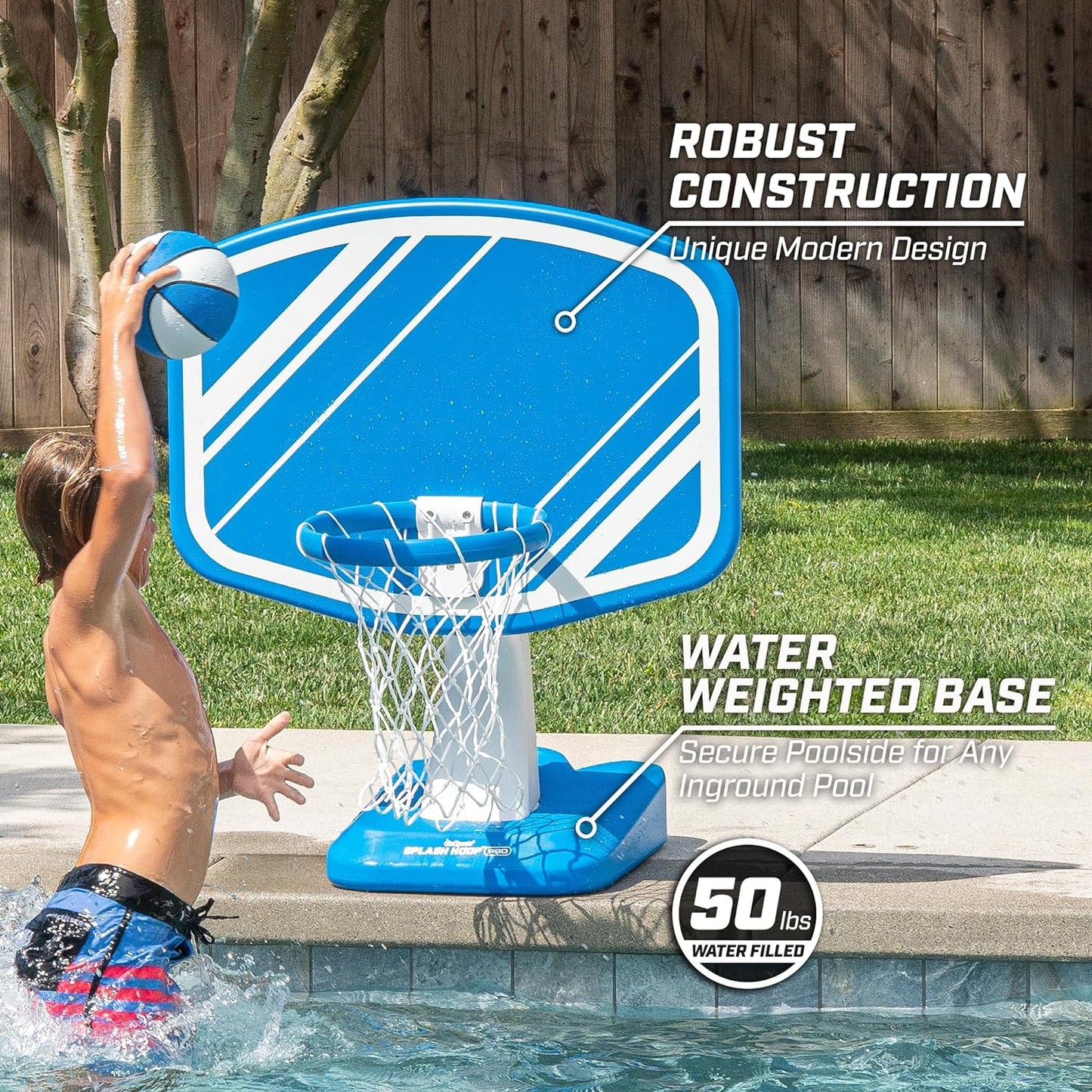 Splash Hoop Swimming Pool Basketball Game, Includes Poolside Water Basketball Hoop, 2 Balls and Pump – Choose Your Style