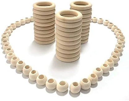 Macrame Craft Sets 80Pcs-Assorted Macrame 50PCS Wooden Beads and 30PCS Wood Rings Set for DIY Crafts and Macrame