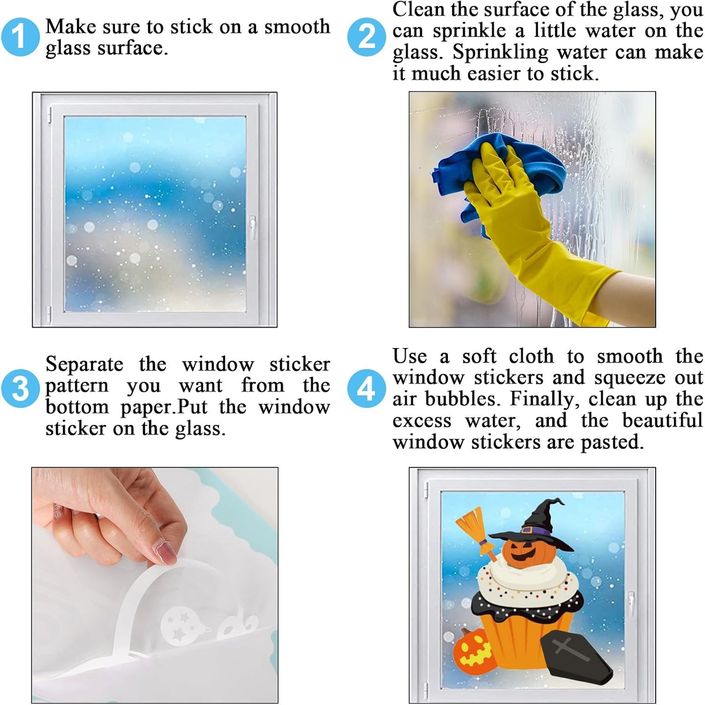 Halloween Window Cling Stickers Pumpkin Cake Cupcake Candy Double-Sided Reusable Window Decals for Birthday Baby Shower Party Home Classroom Decor, 4 Sheets