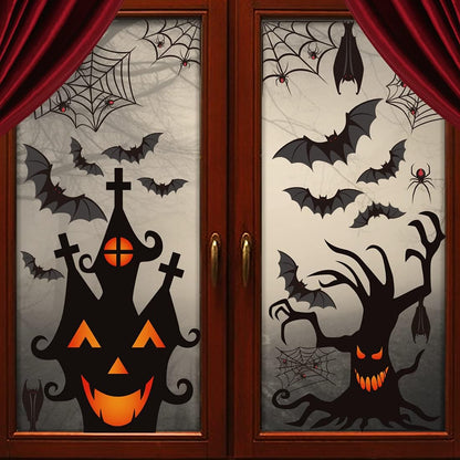 90 Pieces Halloween Window Clings Static Window Stickers with PVC Bats Spider Web Window Decals for Halloween Party Decoration Favors Supplies