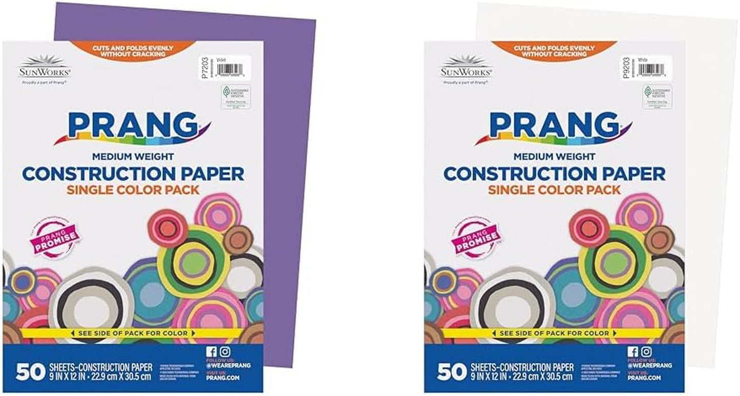 Construction Paper, Violet & White, 9" X 12", 50 Sheets Each