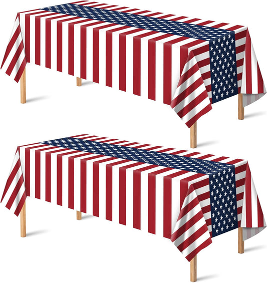 4Th of July Decorations - Memorial Day Decorations - Patriotic Decorations American Flag Plastic Tablecloth | Fourth of July Accessories for Home Outdoor outside Party Favors,54"X108",2 Pack