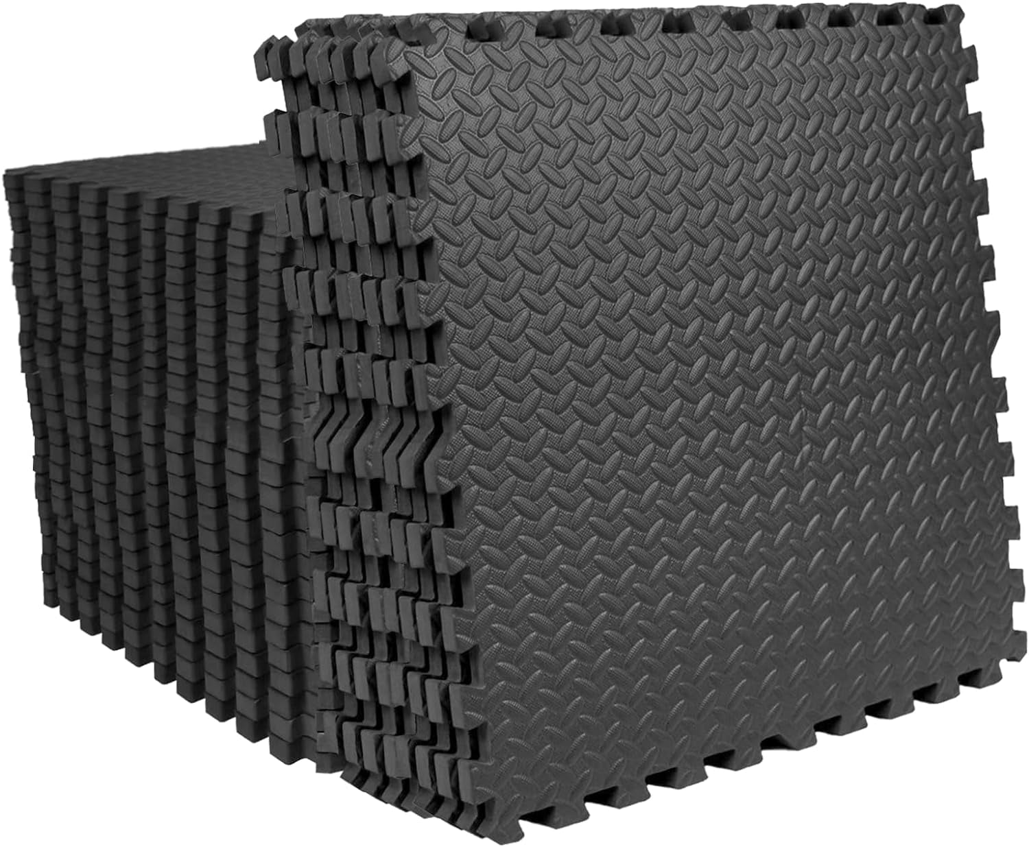 EVA Exercise Floor Mats: Interlocking Foam Tile Performance Mats - 6 Tiles (Area: 24 SQ FT) 1/2 Inch Thickness, EVA Home Gym Exercise Floor Mats for All Exercises or Equipment, Black