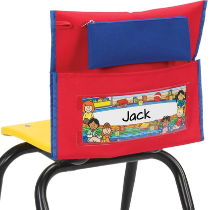 Deluxe Chair Pockets – Set of 6 – Early Childhood Classroom Chair Organizer with Pencil Pouch and Name Tag Keeps Students Organized and Classrooms Neat - Red
