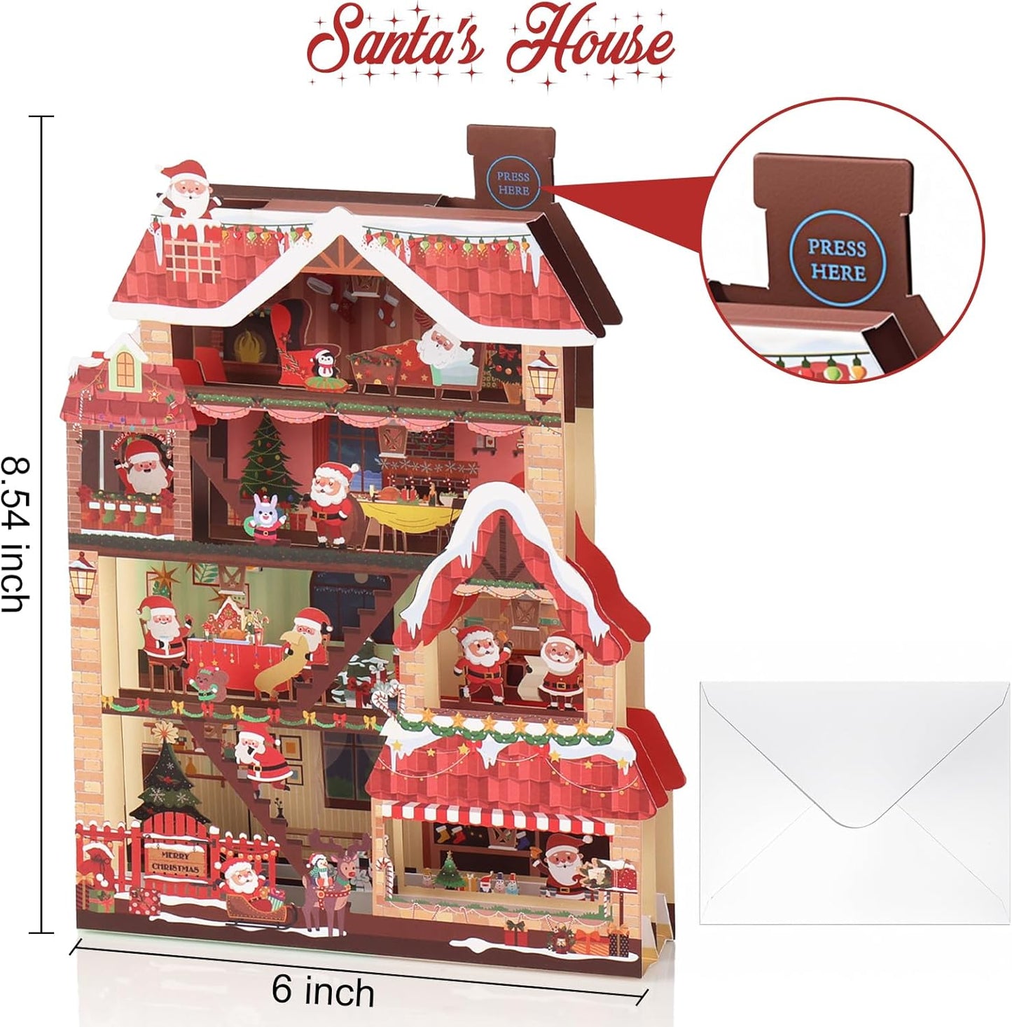 Christmas Cards, Lights and 3 Music 3D Pop up Christmas Card, Santa'S House Merry Christmas Greeting Card for Kids Mom Dad Husband Wife Men Women Daughter Son