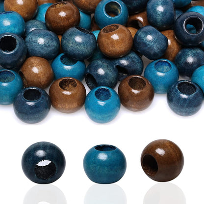 150 Pieces 20Mm Wood Beads Large Hole Macrame Wooden Beads Variety Pack, Colored Wooden round Beads for Craft/Garlands/Home Party Decor, 9Mm Hole (Brown/Black/Blue)