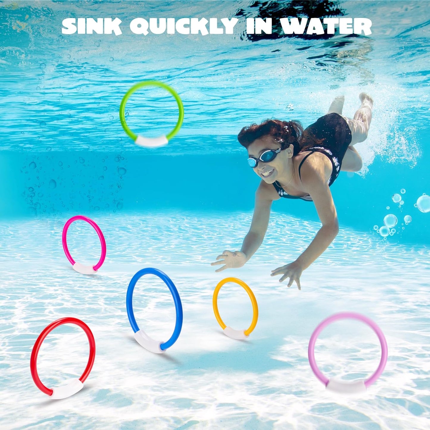 Dive Rings Pool Toys, 8 Pcs Colorful Pool Rings for Kids, Underwater Training Pool Diving Rings, Swimming Pool Dive Ring Toy for Kids Gifts Summer Swim Water Fun Pool Games(Diving Rings)