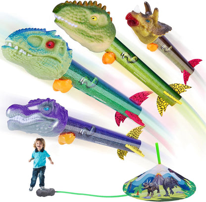 Dinosaur Rocket Launcher for Kids - Launch up to 100 Ft, 8 Rockets and 2 Pads for Multi-Player, Dinosaur Toys, Birthday Gift Ideas, Toys for 3 4 5 6 7 Year Old Boys, Outdoor outside Toys