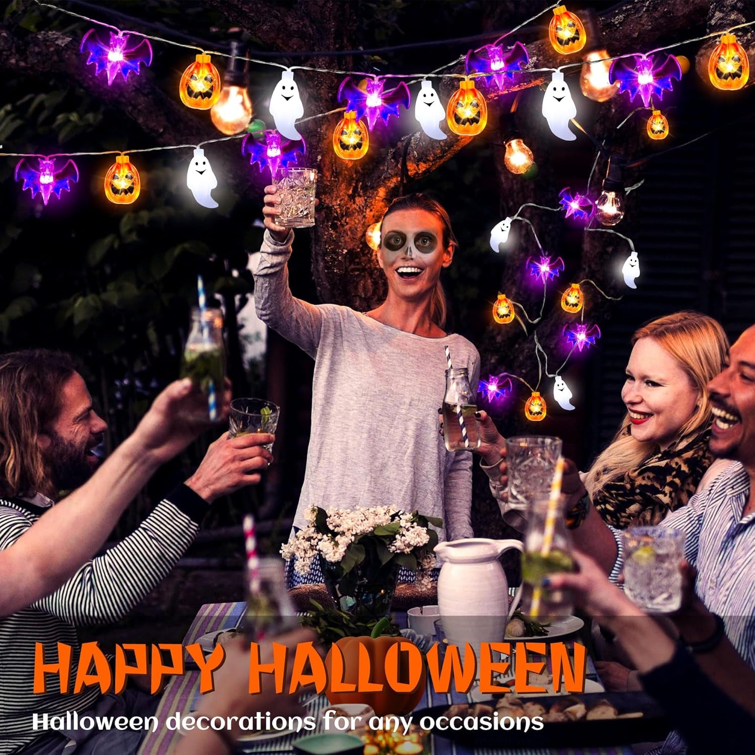 Halloween Lights Decorations Outdoor, 20FT 30 LED 3D Pumpkin Bat Ghost Halloween String Lights Battery Operated with Timer 8 Light Modes Halloween Decorations Outdoor Indoor Home Halloween Party Decor