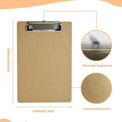 15 Pack Mini Clipboards 6 X 9 Inches Small Eco-Friendly Wood Hardboard A5 Memo Size Low Profile Clip with Hang Tab for Home, Office, School Classroom Supplies, Brown