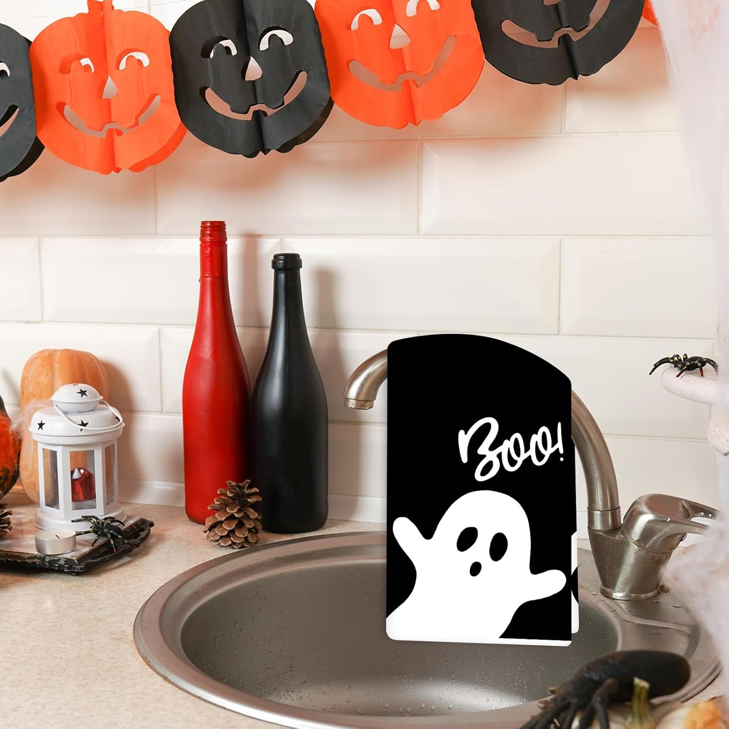 Halloween Kitchen Towel 18 X 28 Inch Black White Ghost Dishcloth Scary Hand Drying Tea Towel for Halloween Baking Cooking Home Kitchen Decor Housewarming Gift, 2Pcs