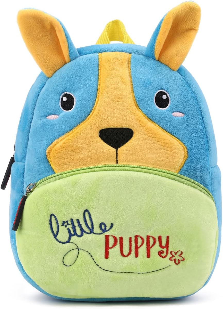 Toddler Backpack for Boys and Girls, Cute Soft Plush Animal Cartoon Mini Backpack Little for Kids 2-6 Years (Dog)