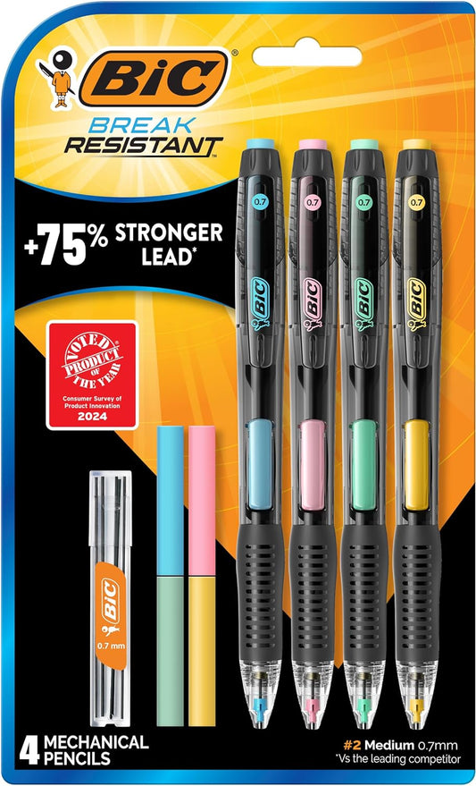 Break-Resistant Mechanical Pencils with Erasers, No. 2 Medium Point (0.7Mm), 4-Count Pack for School or Office Supplies