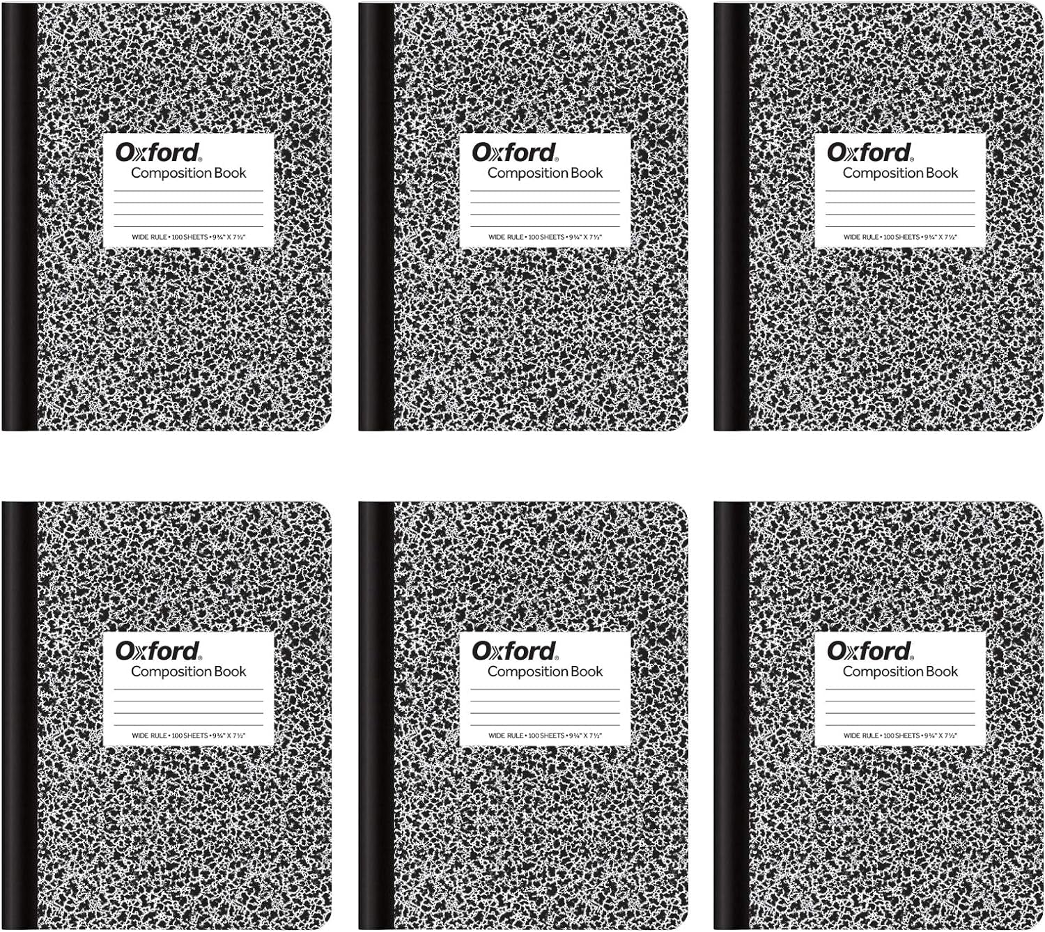 Composition Notebooks, Wide Ruled Paper, 9-3/4 X 7-1/2 Inches, 100 Sheets, Black, 6 Pack (63764)