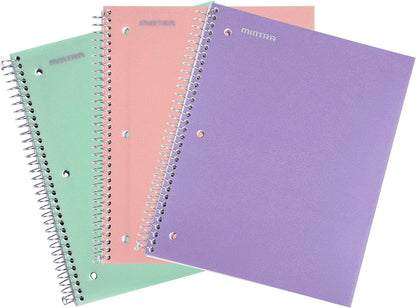 Office Durable Spiral Notebooks, 3 Subject (Ateal, Purple, White, College Ruled 3Pk)