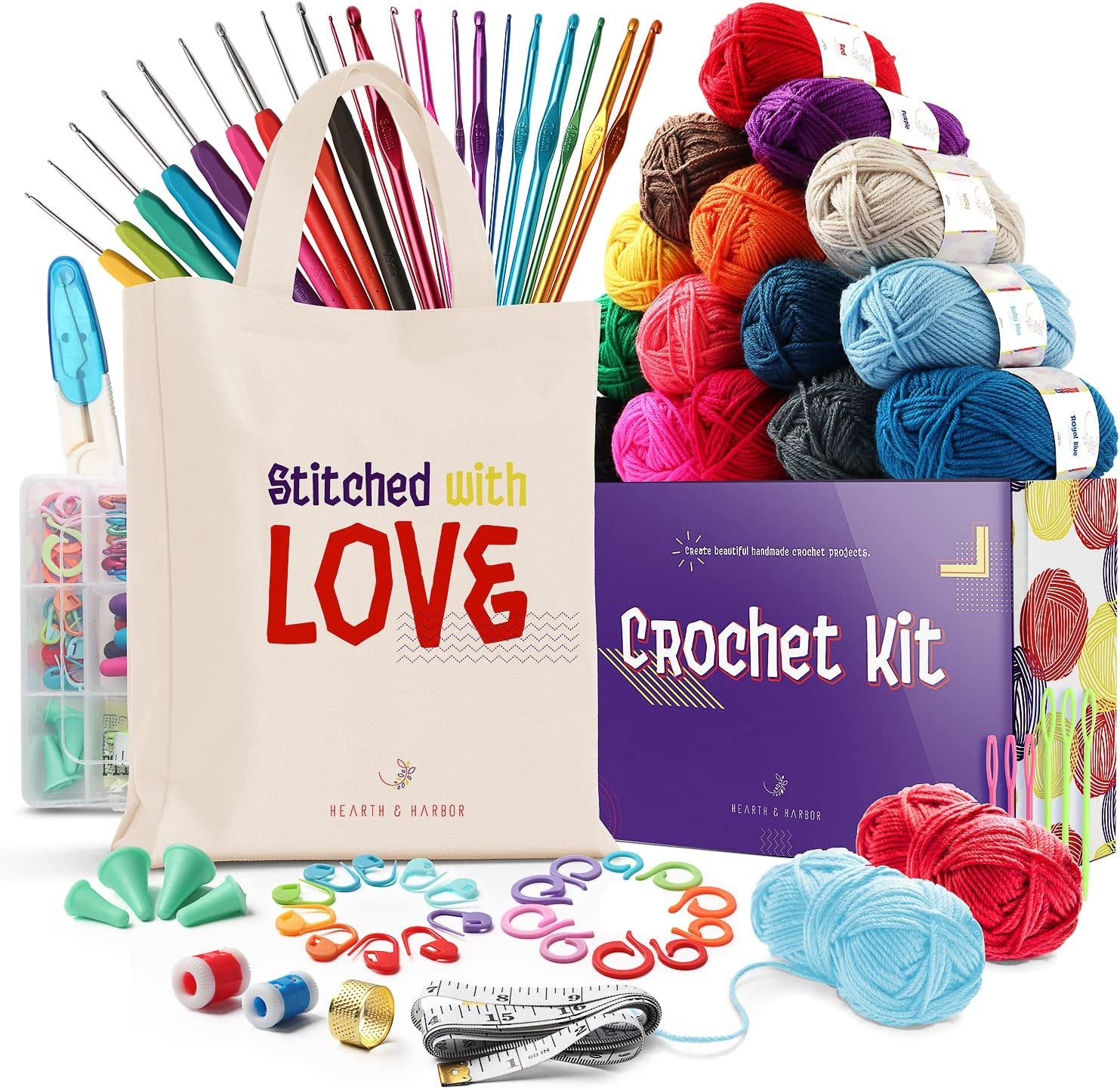 Crochet Kit for Beginners Adults, Crochet Kits for Beginner, Learn to Crochet Set, Crocheting Kit, 1500 Yards Crochet Yarn, Crochet Hook Set, Crochet Accessories and Supplies