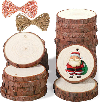 Natural Wood Slices - 30 Pcs 2.4-2.8 Inches Craft Unfinished Wood Kit Predrilled with Hole Wooden Circles for Arts Wood Slices Christmas Ornaments DIY Crafts