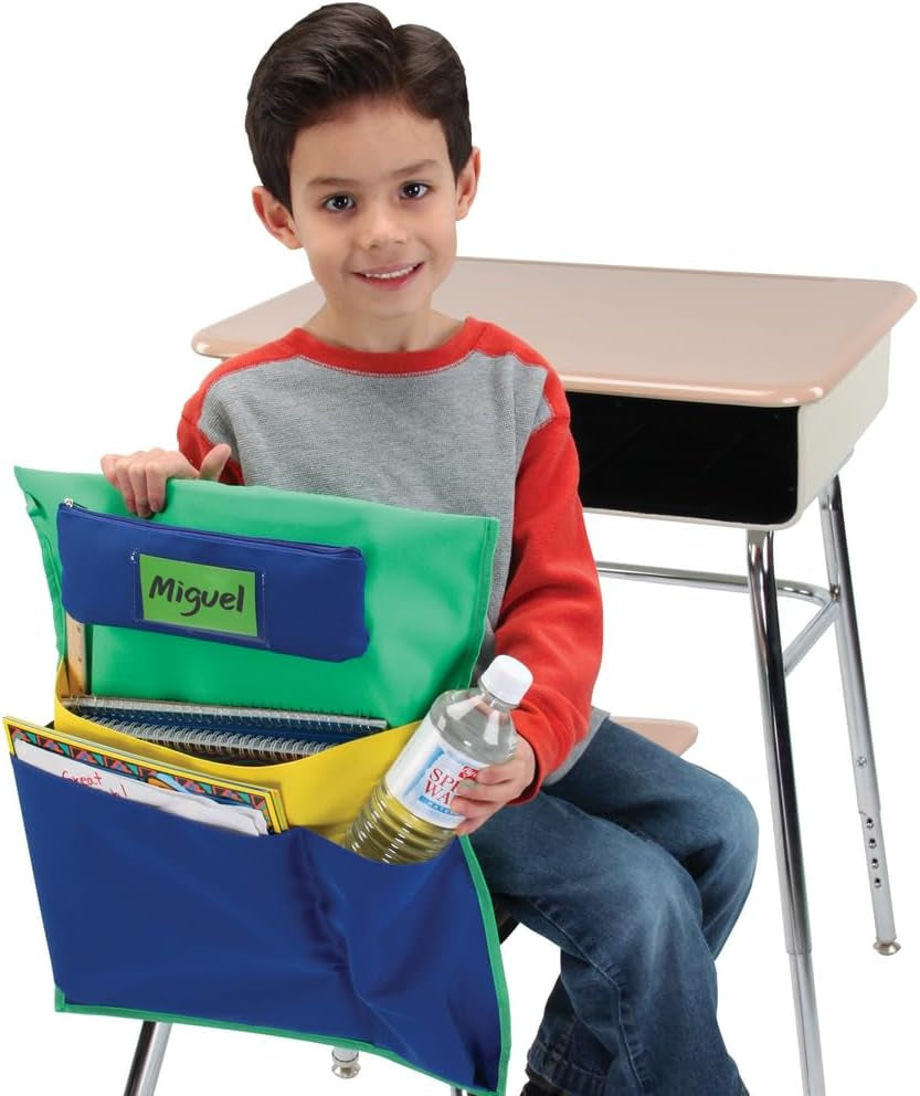 Multi-Pocket Chair Pockets with Pencil Case and Water Bottle Holder – 6 Pack – Green/Blue | Classroom Essentials & Must Haves, Seat Sacks for Students, Desk Organizer, Storage Bag