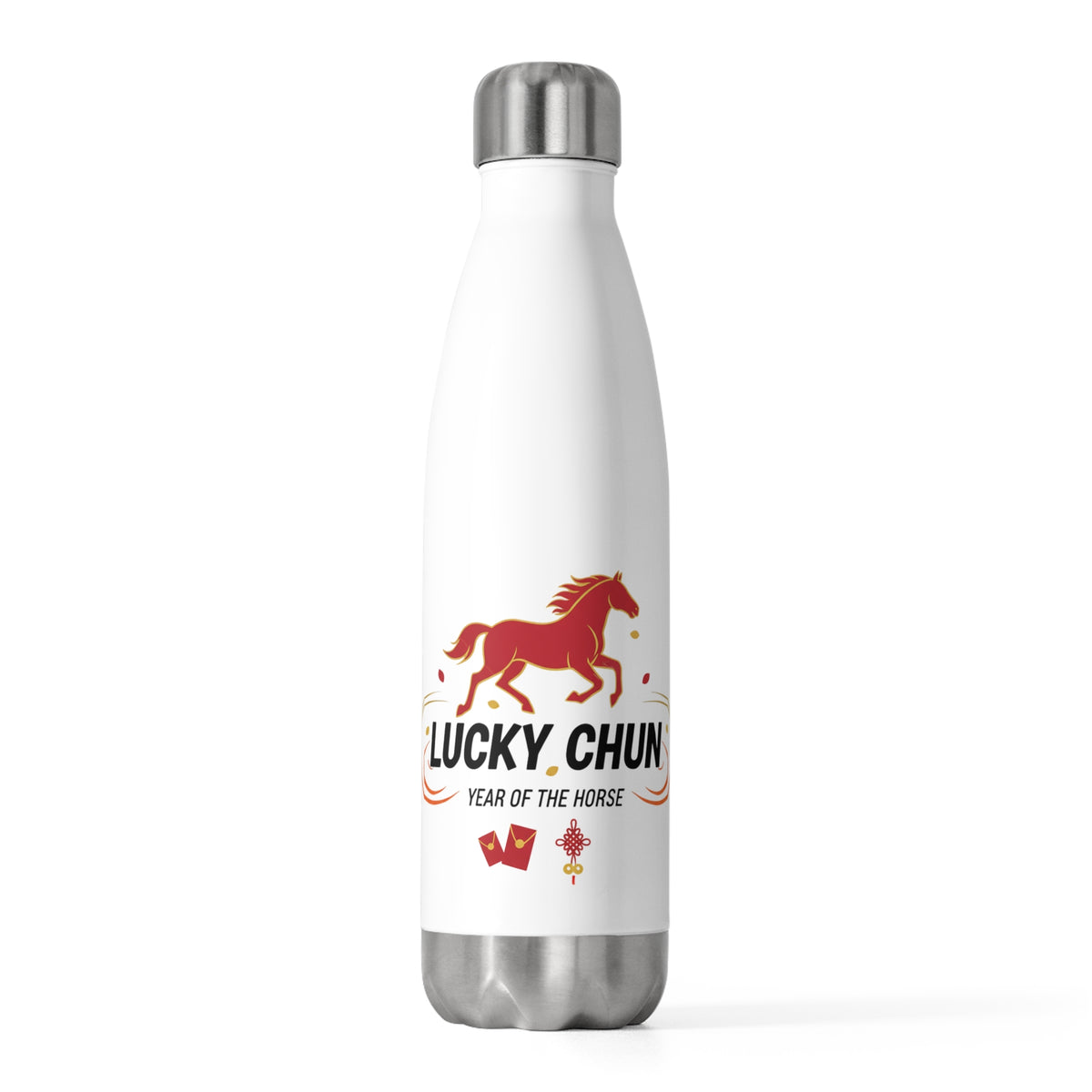 Lucky Chun Fire Horse | 20oz Insulated Stainless Tumbler Bottle | Lunar New Year 2026 Gift for Family & Friends | Red Gold