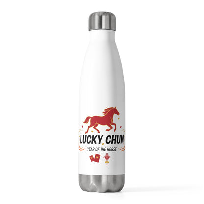 Lucky Chun Fire Horse | 20oz Insulated Stainless Tumbler Bottle | Lunar New Year 2026 Gift for Family & Friends | Red Gold
