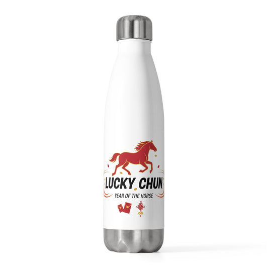 Lucky Chun Fire Horse | 20oz Insulated Stainless Tumbler Bottle | Lunar New Year 2026 Gift for Family & Friends | Red Gold