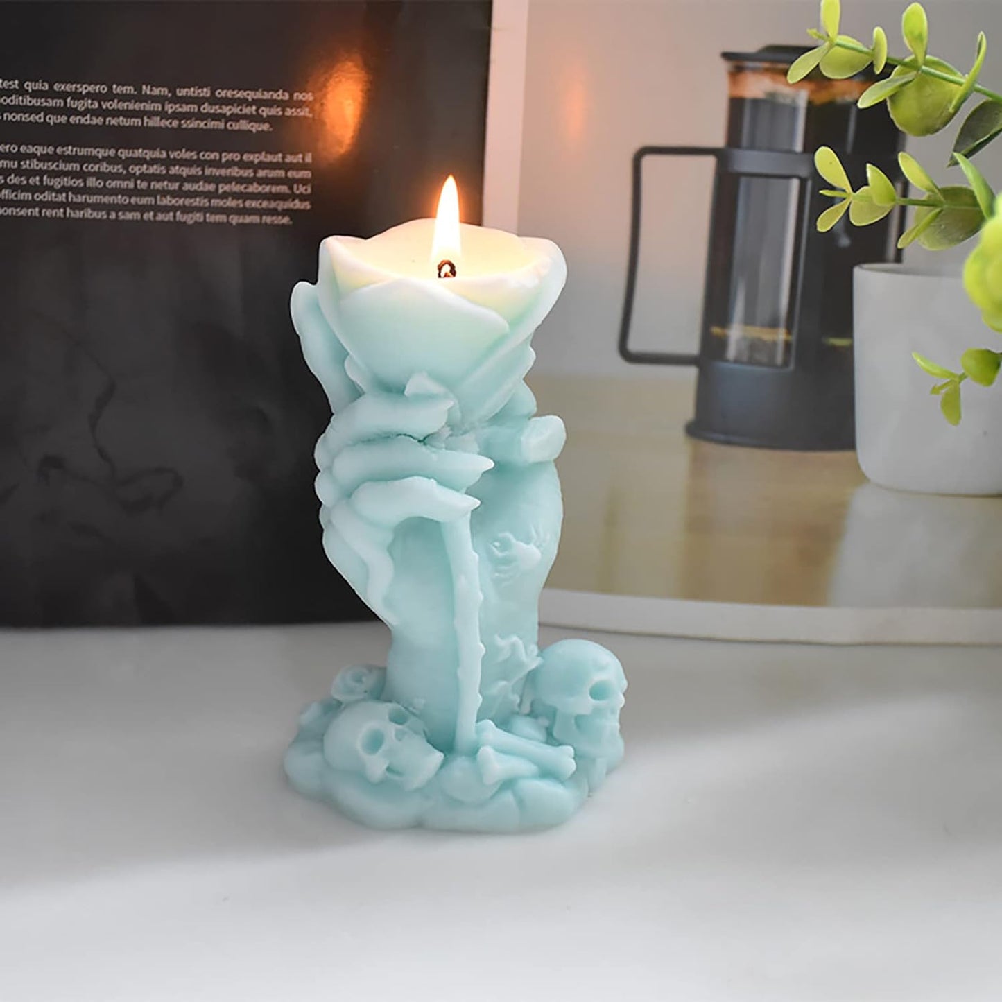 4 Inch Skull Rose Candle Mold Hand Crystal Ball Mold Ghost Mold 3D Skull Candle Mold Silicone Mold for Resin Candle Mold Handmade Candle Mold Bodyghost Mold Candle Making Molds