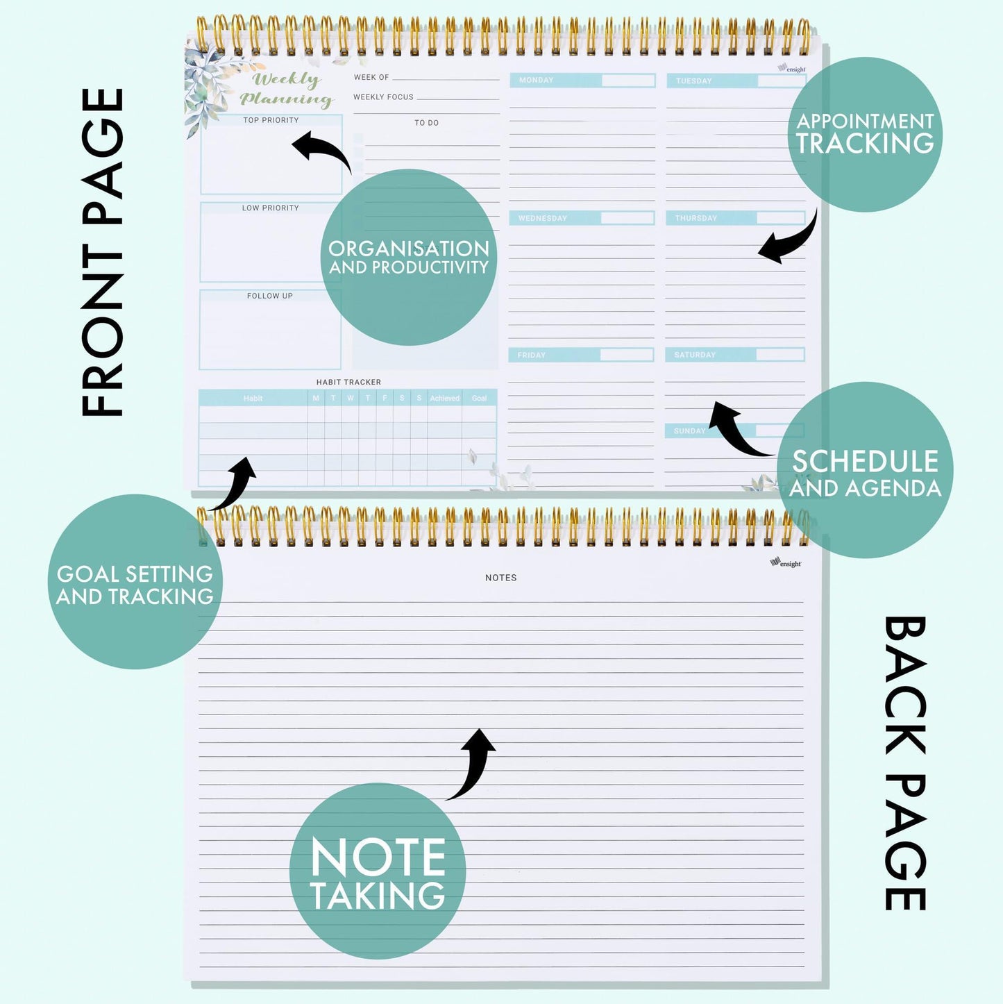 Weekly Undated Planner Notepad 8.5x12  –  52 Week Calendar & To Do List for