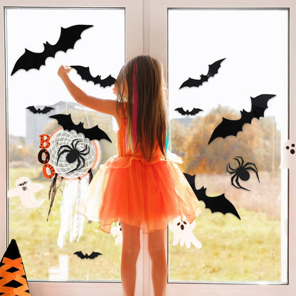 80 Pcs Halloween Decorations 3D Bat and Spider Stickers Decor, Halloween Home Decoration Stickers DIY Halloween Party Supplies, 56 Bats and 24 Spiders Decors