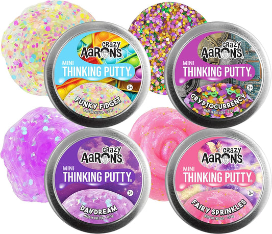 Putty Mini Tins Funky Fidget, Daydream, Cryptocurrency & Fairy Sprinkles Gift Set Bundle - 4 Pack (13.3G Each)