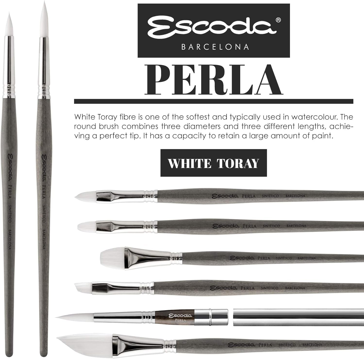 Perla Series 1430 Short Handle round Artist Watercolor Brush, 6, White Toray Filament