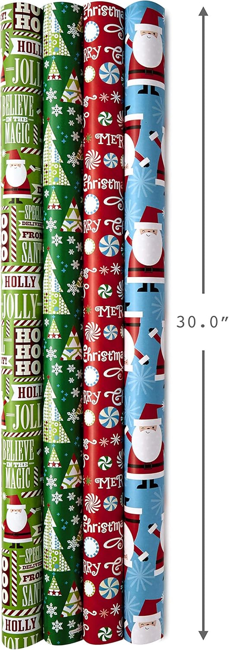 Reversible Quad Pack Wrapping Paper (Santa & Trees, 4 Gift Wrap Rolls)