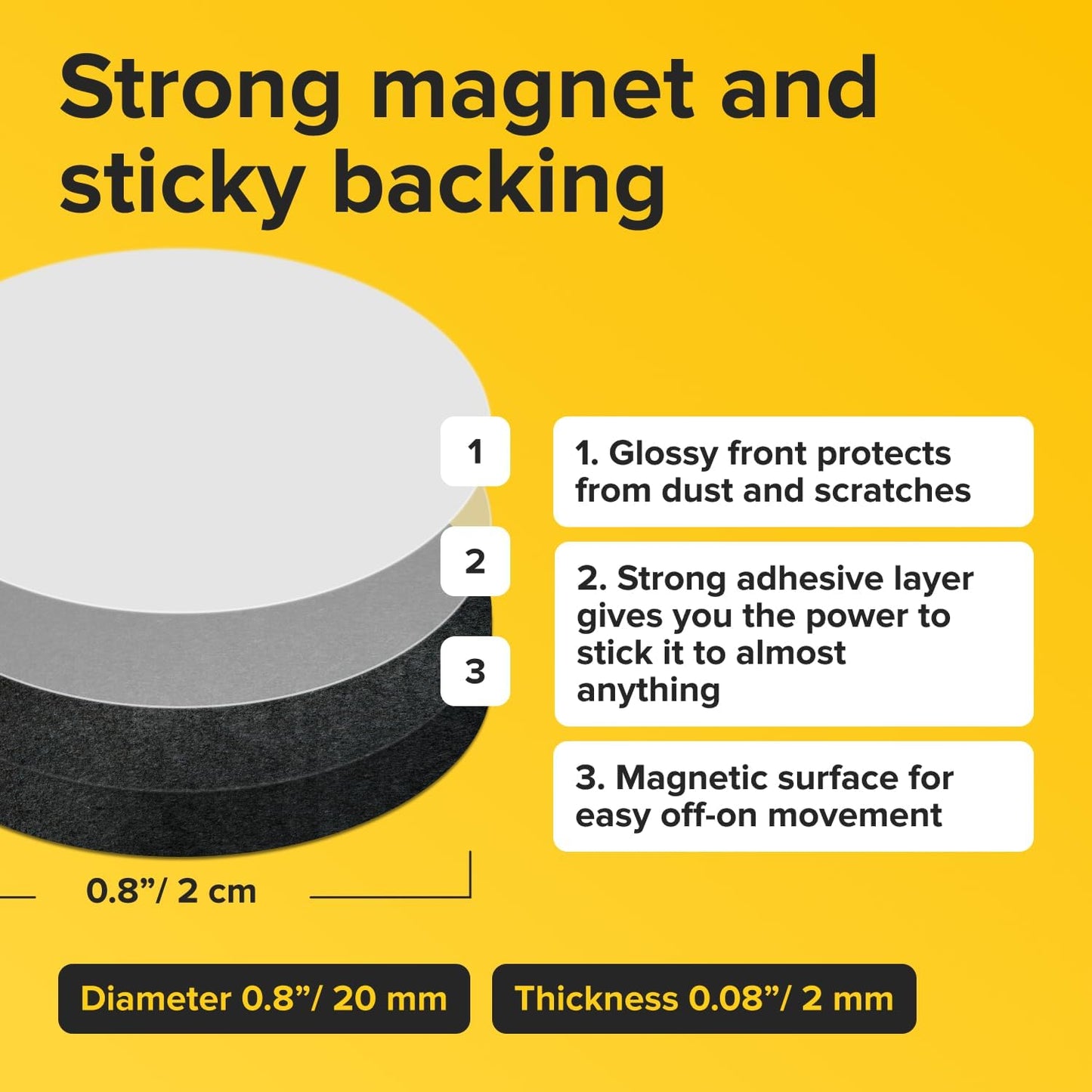 Large Magnets with Adhesive Backing round and Square Self Adhesive Magnets - Big Industrial Flexible Sticky Magnets with Adhesive Backing Are Great Alternative to Magnetic Stickers, Tape and Strip