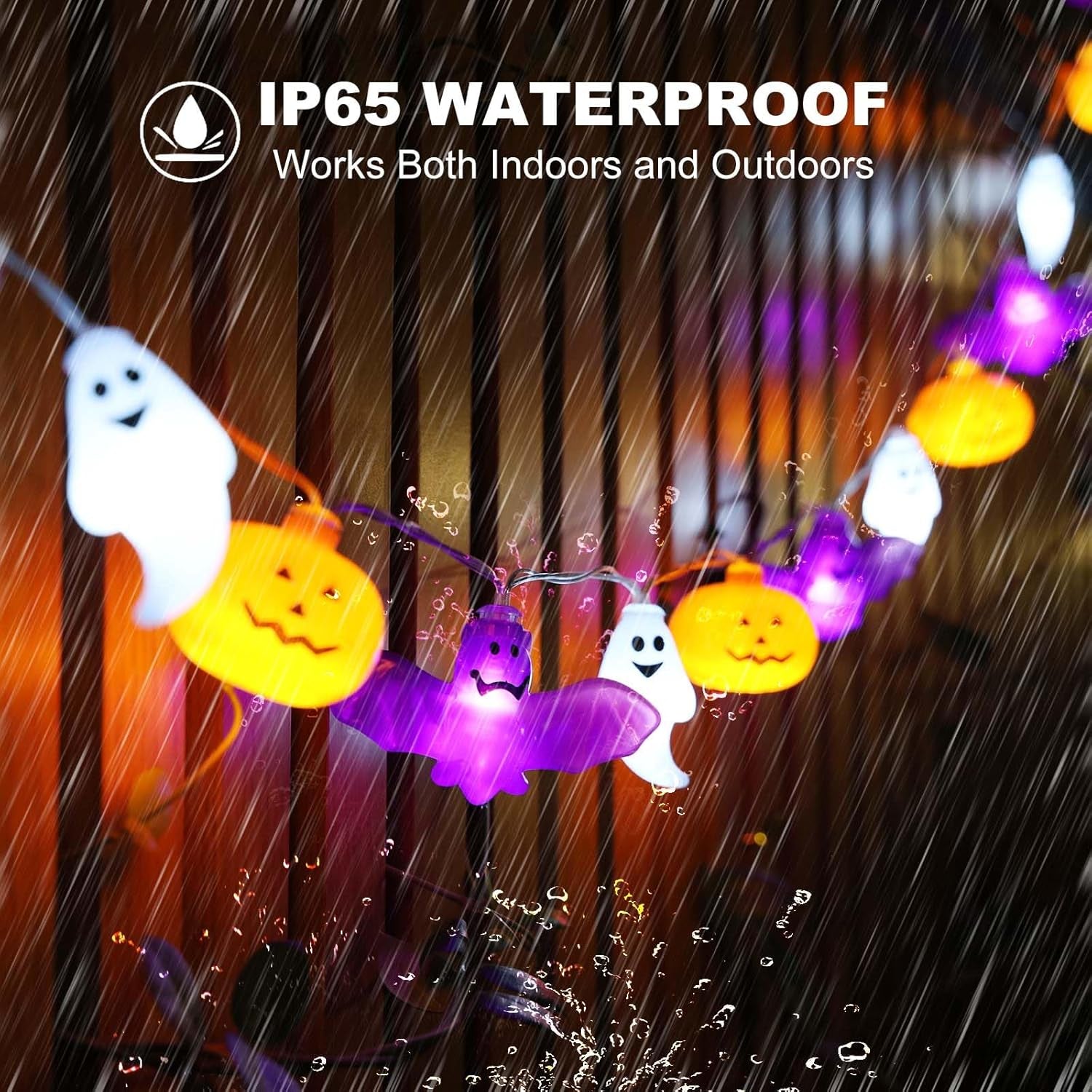 Halloween Lights, 16.4FT 30 LED Pumpkin Bat Ghost Battery Operated Orange and Purple String Lights Strobe 8 Lighting Modes Timer Fairy Indoor Outdoor Window Front Porch Decor Party Decorations