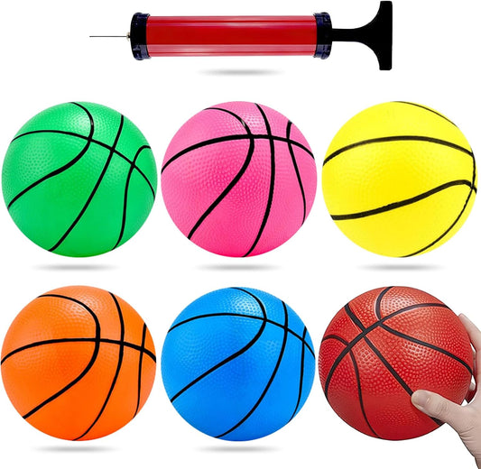 5 Inches Mini Toy Basketball, 6PCS Basketball with Pump for Toddlers, Colorful Kids Mini Toy Basketball Rubber Basketball for Kids Teenagers for Pool, Indoors, Outdoors