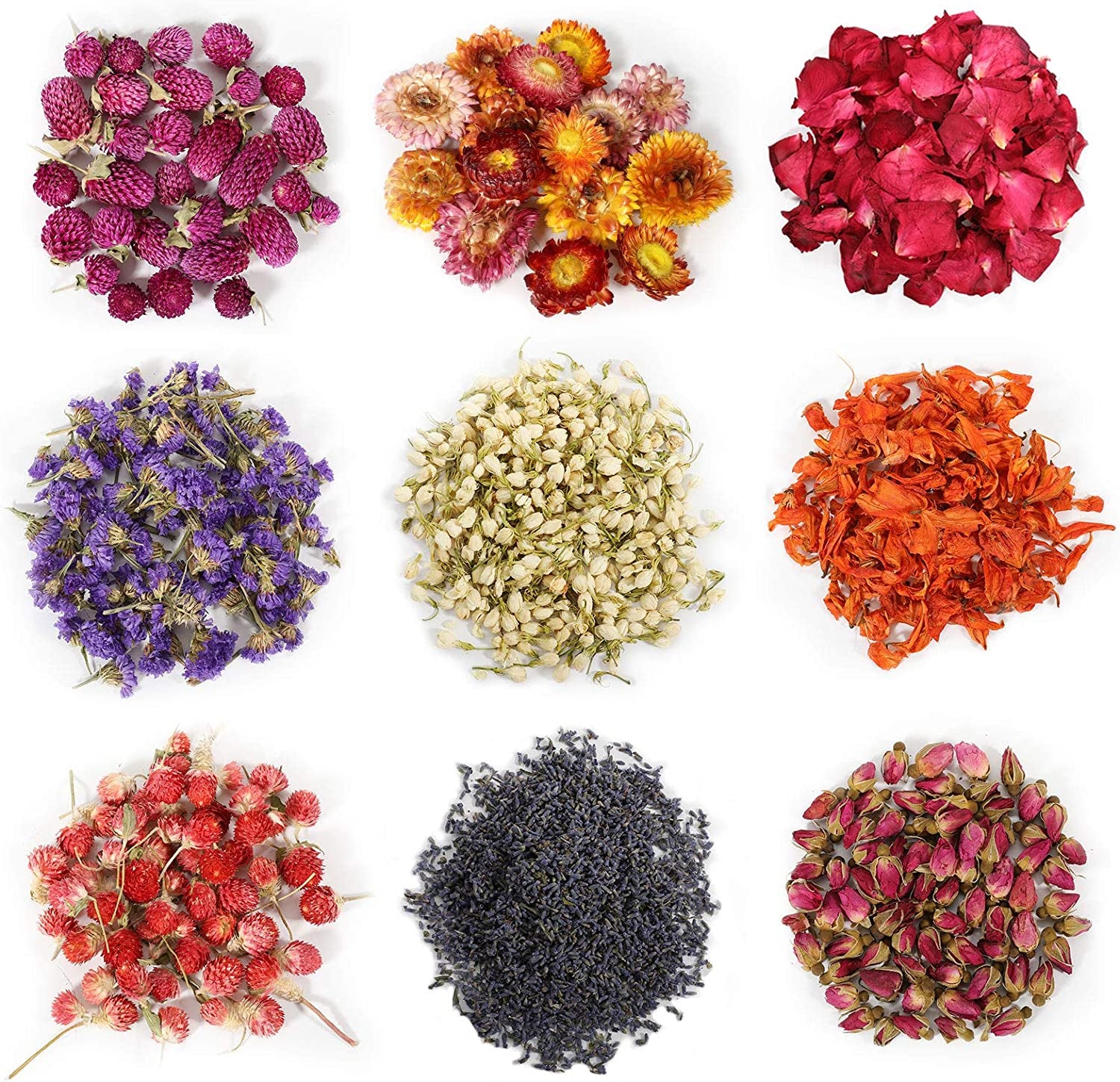 24 Bags Dried Flowers,100% Natural Dried Flowers Herbs Kit for Soap Making, DIY Candle Making,Bath - Include Rose Petals,Lavender,Don'T Forget Me,Lilium,Jasmine,Rosebudsand More