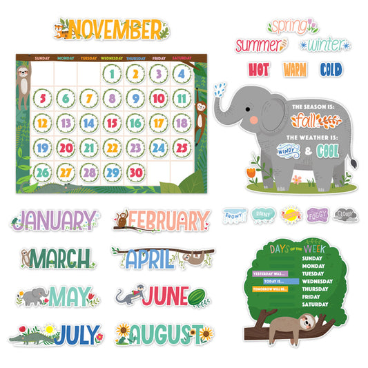 Jungle Friends Calendar Set Bulletin Board, 67 Pieces